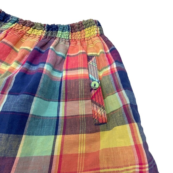 Hollister Plaid Multi Color Lined Skirt Pull on 2 Front Pockets Size Small Linen - Picture 8 of 13